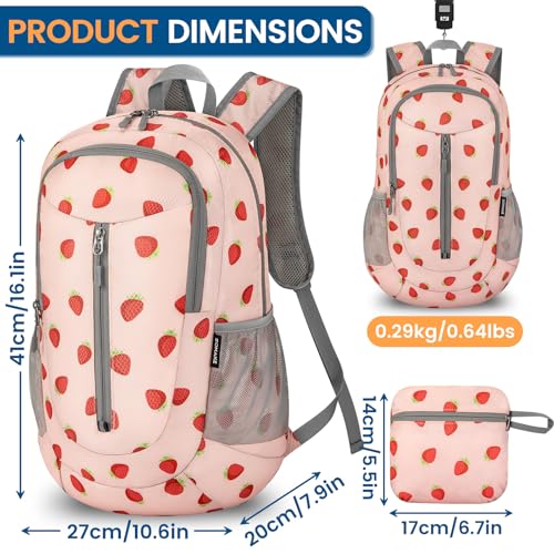 ZOMAKE Ultra Lightweight Packable Backpack 25L, Foldable Hiking Backpacks Water Resistant Small Folding Daypack for Travel(Strawberry Print) - color: Strawberry Print