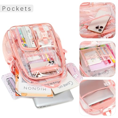 abshoo Large Clear Backpack For Girls Women School Bookbag Heavy Duty Transparent Backpacks (Baby Pink) - color: Baby Pink
