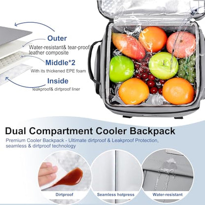 Weitars Insulated Cooler Backpack,Double Deck Waterproof Soft Cooler Bag,Backpack Coolers Leak Proof Lunch Backpack for Men Women for Travel,Camping,Picnic,Beach,Picnic,Outdoor 31L/52 Can - color: Gray