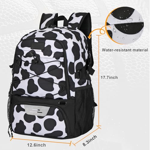 Goloni Soccer Backpack,Basketball Backpack with Ball Compartment & Shoe Compartment,Backpack for Basketball,Soccer - color: Black White Cows