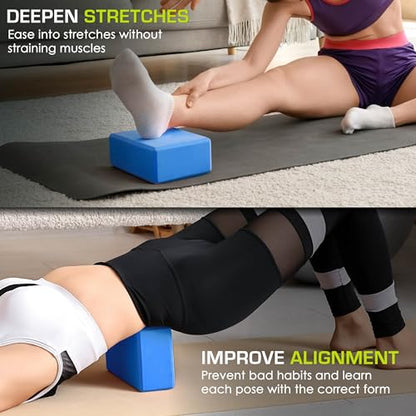 ProsourceFit Foam Yoga Blocks, High Density EVA Yoga Bricks 4”x 6” x 9” (Set of 2) - color: Blue