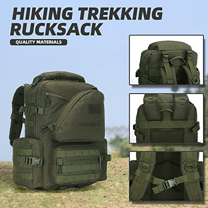 Lovelinks21 Hiking Trekking Rucksack Military Hiking Backpack 3 Day Molle Assault Pack Waterproof EDC Bag for Outdoor - color: Green