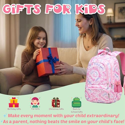 BLUEFAIRY Kids Backpack for Girls Elementary Primary Middle School Bags for Aged 8-10 for Teens Childs Bookbags Back to School Book Bags Gifts Mochilas para Niñas de 6 7 8 9 10 Años Tie-dye Pink - color: Cherry Blossom Pink