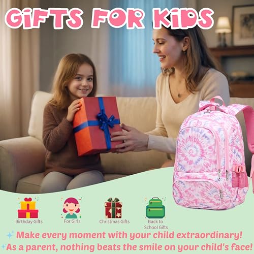 BLUEFAIRY Kids Backpack for Girls Elementary Primary Middle School Bags for Aged 8-10 for Teens Childs Bookbags Back to School Book Bags Gifts Mochilas para Niñas de 6 7 8 9 10 Años Tie-dye Pink - color: Cherry Blossom Pink
