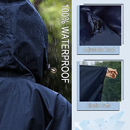 Fashion Hooded Rain Poncho Waterproof Raincoat Jacket with pocket for Women/Men/Adult - color: Blue