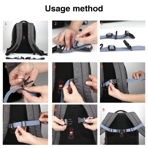 2 Pcs Adjustable Backpack Sternum Straps Chest Belt Hardness Strap with Anti-slip Fixed Clips for Camping Hiking - color: Grey