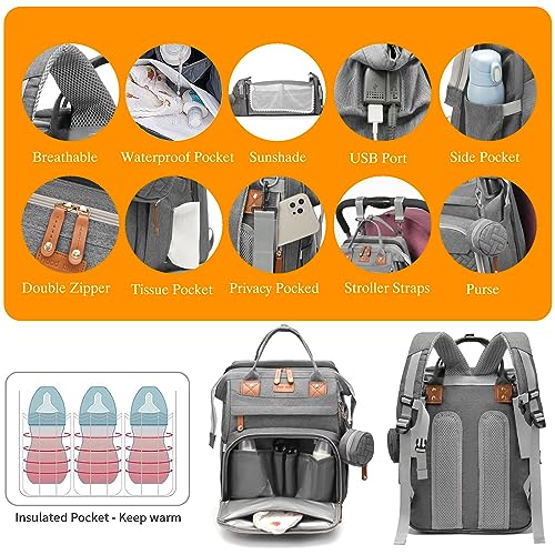 Astro alan Baby Diaper Bag with Changing Station, Waterproof Diaper Bag Backpack for Moms Dads with USB Charging Port, Baby Shower Gifts, Large Capacity diaper backpack, Grey - color: Grey