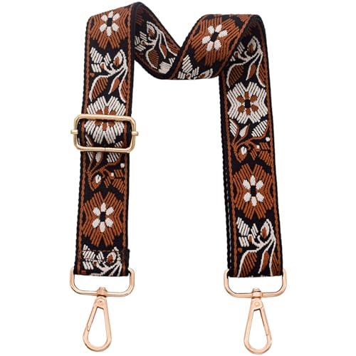 Replacement Purse Strap Shoulder Strap Adjustable Crossbody Strap for Women Crossbody Wide Shoulder Bag - color: Brown Floral-gold Metal