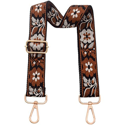 Replacement Purse Strap Shoulder Strap Adjustable Crossbody Strap for Women Crossbody Wide Shoulder Bag - color: Brown Floral-gold Metal