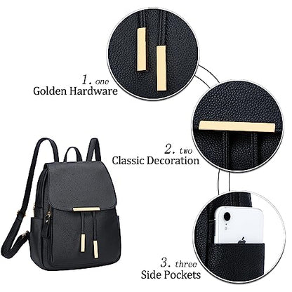 KKXIU Trendy Leather Backpack Purse for Women and Ladies Shoulder Travel Daypacks Bags (A-Black) - color: A-black, style: Backpack