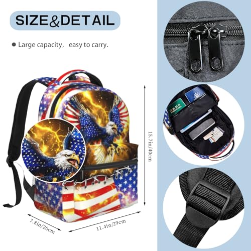 American Flag Eagle Backpack For Kids School Backpack For Boys Bookbag For Kids Children Teens Elementary Middle School Ages 6-18 Back Pack - color: American Flag Eagle