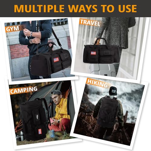 Expandable Gym Bag For Men,Tactical Large 3 in 1 Sports Duffle Bag With Shoes Compartment,Water Resistant Sports Gym Tote Bags Multi-functional Weekend Travel Backpack Overnight Bag - color: Black
