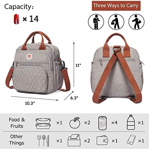 Insulated Lunch Bag Rucksack for Women/Men, 3 carrying way Lunch Tote, Large Waterproof Cooler Box with Side pockets for Adults, Work, Beach, Picnic, Grey - color: Gray