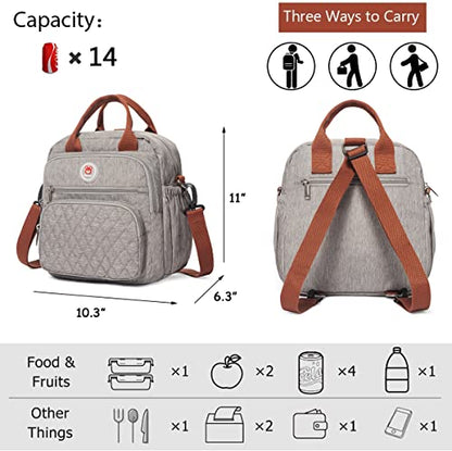 Insulated Lunch Bag Rucksack for Women/Men, 3 carrying way Lunch Tote, Large Waterproof Cooler Box with Side pockets for Adults, Work, Beach, Picnic, Grey - color: Gray