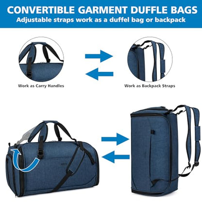 Convertible Garment Bags for Travel - Carry on Garment Duffle Bag with Backpack Straps for Men Women, 4 in 1 Large Travel Duffel Bags with Shoes Compartment Hanging Suit Dress Weekender Bag 3pcs Set - color: C-Blue