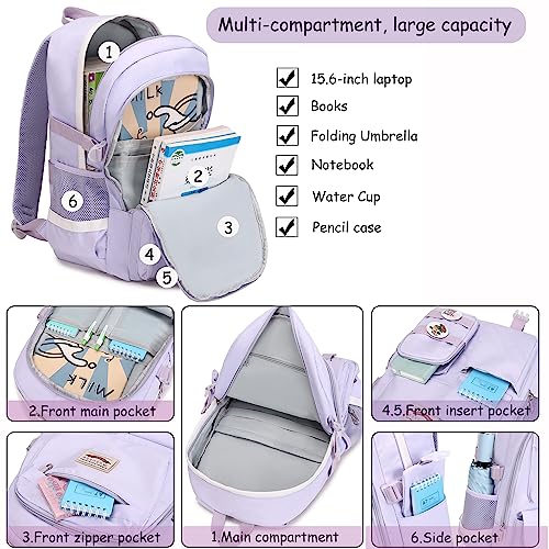 Makukke School Backpacks for Teen Girls - Laptop Backpacks 15.6 Inch College Cute Bookbag Anti Theft Women Casual Daypack,Purple Backpack - color: A-purple