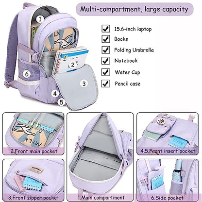 Makukke School Backpacks for Teen Girls - Laptop Backpacks 15.6 Inch College Cute Bookbag Anti Theft Women Casual Daypack,Purple Backpack - color: A-purple
