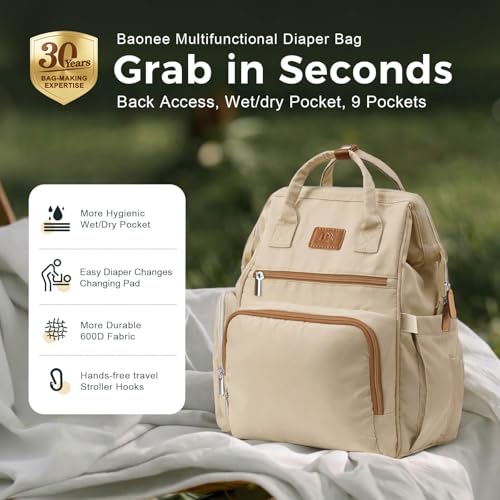 Diaper Bag Backpack, Lightweight Baby Bag with Insulated Bottle Pockets, Changing Pad, Stroller Straps and Luggage Sleeve, Unisex for Mom and Dad, 25L Brown - color: Brown, size: Large