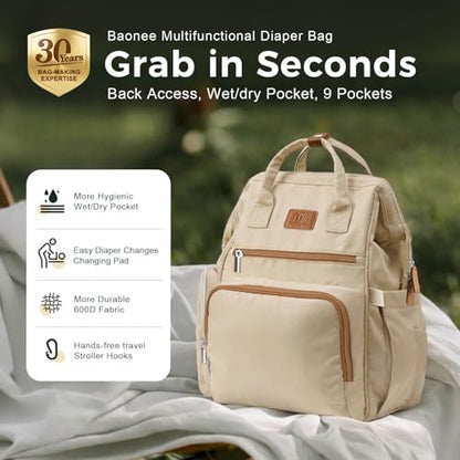 Diaper Bag Backpack, Lightweight Baby Bag with Insulated Bottle Pockets, Changing Pad, Stroller Straps and Luggage Sleeve, Unisex for Mom and Dad, 25L Brown - color: Brown, size: Large