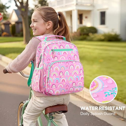 mibasies Girls Backpack with Lunch Box: 3PCS Kids Backpack Set for Kindergarten Elementary - 15 IN Cute Bookbag - Rainbow - color: Rainbow