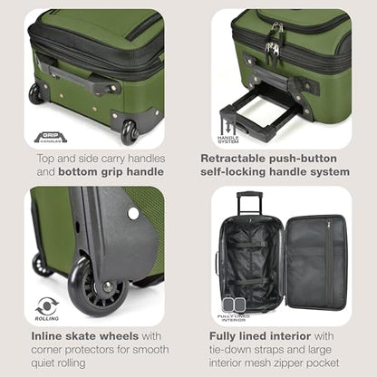 U.S. Traveler Rio Lightweight Softside Rolling Carry-on Suitcase, 2-Wheel Set, Green - color: Green, size: 21"/14"