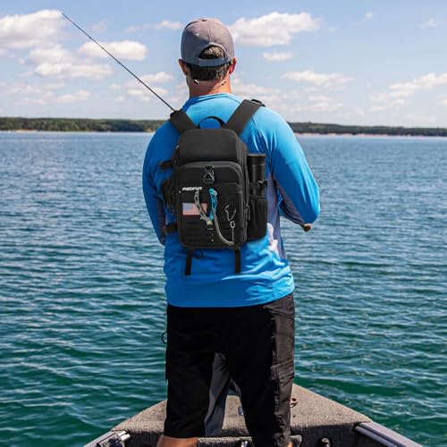 Piscifun Fishing Tackle Backpack, Rod & Gear Holder, Water-Resistant - color: Black, size: Standard