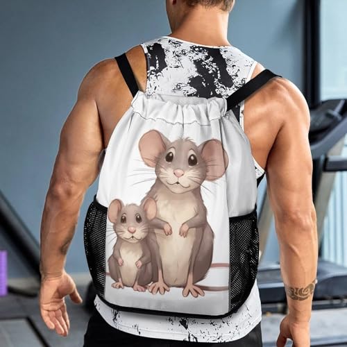 Drawstring Gym Backpack with Shoe Compartment And Wet Pocket, 28L Lightweight Waterproof Rats Sports Backpack for Workout Swim Beach Travel String Bag for Men Women