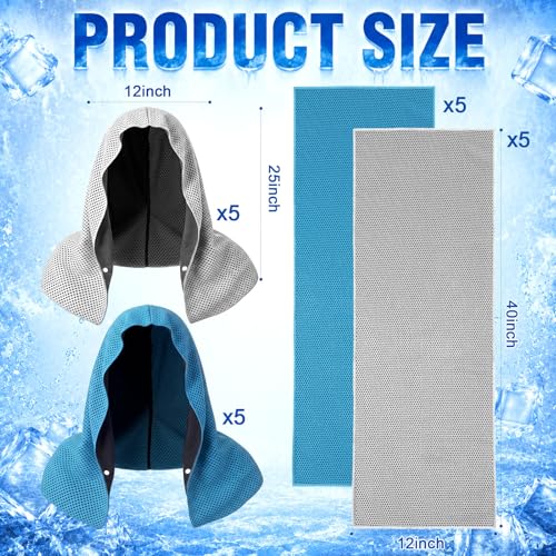Honoson 20 Pcs12x25 Inch Cooling Hoodie Towel Bulk for Neck and Face 40x12 Inch Quick Dry Sweat Towels Instant Ice Cold Towel for Hot Weather Run Yoga Gym(Light Gray,Light Blue) - color: Light Gray,light Blue