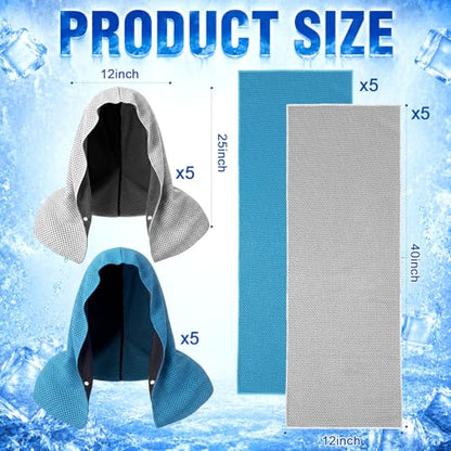 Honoson 20 Pcs12x25 Inch Cooling Hoodie Towel Bulk for Neck and Face 40x12 Inch Quick Dry Sweat Towels Instant Ice Cold Towel for Hot Weather Run Yoga Gym(Light Gray,Light Blue) - color: Light Gray,light Blue