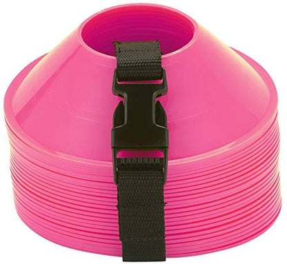 American Challenge Mini Disc Cones – Set of 25 Agility Cones for Sports Training – Compact Soccer Cones with Carry Strap for Drills & Practice - color: Pink (25 mini cones)