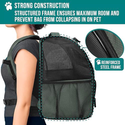 PetAmi Dog Backpack Carrier for Small Large Cat, Pet, Puppy, Ventilated Pet Hiking Backpack Travel Bag, Airline Approved Cat Backpack Carrier, Camping Biking Dog Bag Up to 18lbs Pet, Dark Grey - color: Dark Gray