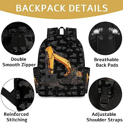 Excavator Truck Kids Backpack for Boys Girls Cool Car Preschool Toddler Backpack Kindergarten Nursery Bookbag Travel Children Lightweight School Bag - color: Excavator