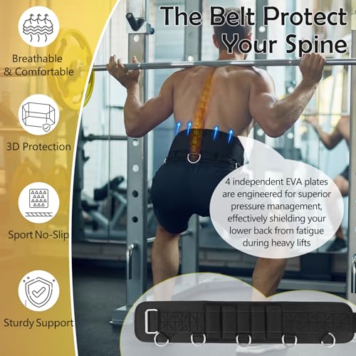 5 D-Rings Weightlifting Belt & Dip Belt with Adjustable 8- Loop 30.7" Nylon Strap, Weighted Gym Belts for Pull Up, Dips,Squat, Powerlifting & Deadlift, Weight Lifting Belt with Structured Back Support