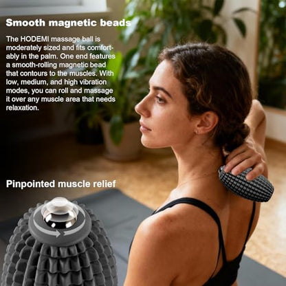 HODEMI Vibrating Massage Ball Roller with Rolling Head for Foot & Muscle Relaxation, Electric Massage Ball with 3 Speeds for Myofascial Release, Sports Recovery, Yoga & Fitness (Black) - color: Black