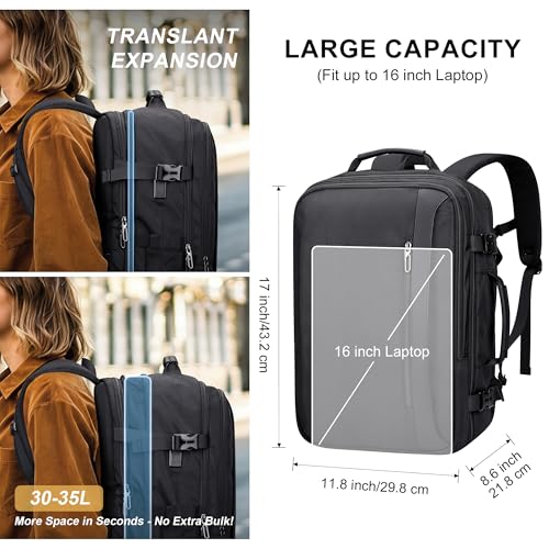 PIJUSHI Travel Backpack for Women Expandable Carry on Luggage Backpack Airline Approved TSA 16" Laptop Bag Business with USB Port(PE034 Black) - color: Black