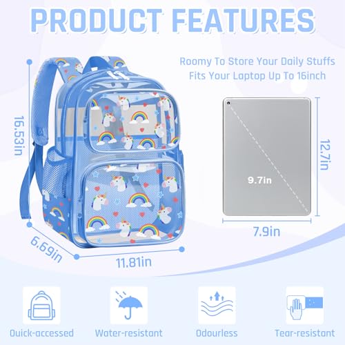 Clear Backpack for Boys and Girls,Kids Clear Backpacks for School,Heavy Duty Transparent Bookbag Stadium Approved - color: Blue-horse-backpack Only