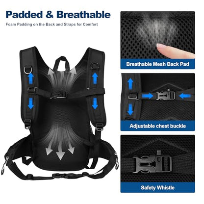 10L Small Hiking Backpack for Men Women Travel Daypack with Chest Strap lightweight backpacks mini backpack for Camping Cycling Travel Outdoor - color: Black