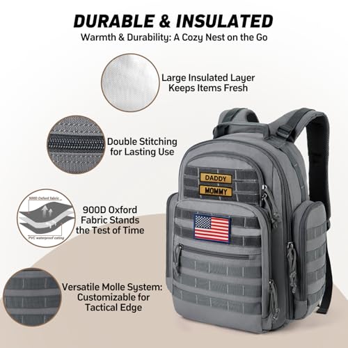 SHARKMOUTH Diaper Bag with Changing Pad - Large Military Baby Diaper Backpack for Hiking Travel Camping - Army Style for Men Active Dad Gray - color: Gray W/ Changing Pad