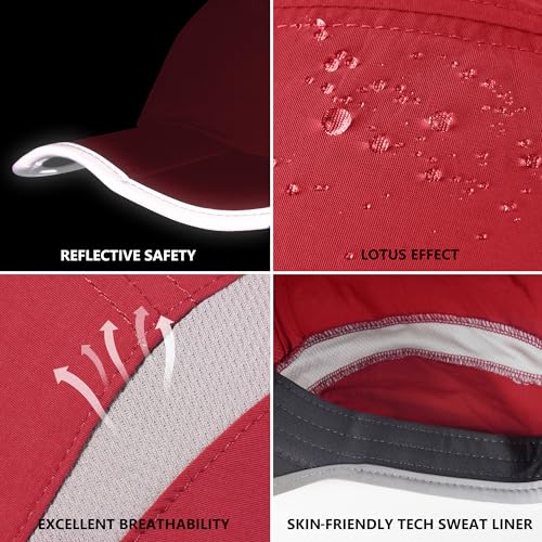 GADIEMKENSD Reflective Folding Outdoor Hat Unstructured Design UPF 50+ Sun Protection Sport Hats for Womens and Mens - color: Red