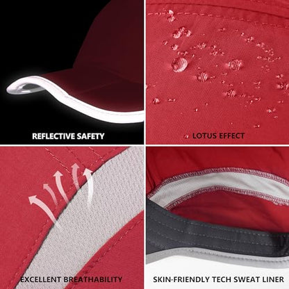 GADIEMKENSD Reflective Folding Outdoor Hat Unstructured Design UPF 50+ Sun Protection Sport Hats for Womens and Mens - color: Red