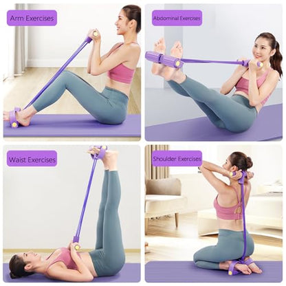 Lenporl 6-Tube Pedal Ankle Puller Resistance Bands with Free Figure 8 Exercise Bands Included,Pedal Puller Resistance Band with Handle for Home Gym,Yoga & Pilates,Ideal to Tone Arms,Abs,Waist Unisex