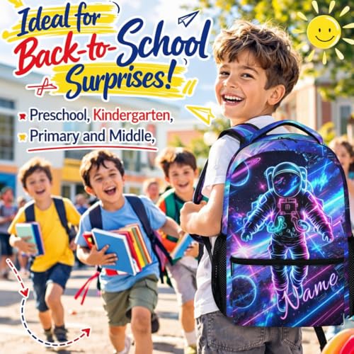 Kids Boys Backpack Personalized Astronaut Backpacks for School Travel - Cool Large Capacity Custom Bookbag for Kindergarten Elementary - color: White