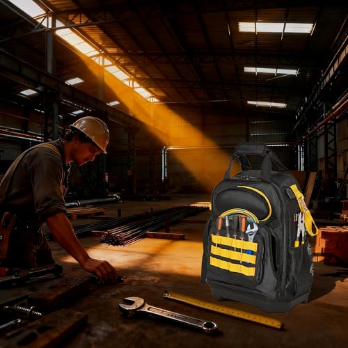 Tool Bag Backpack, Electrician Tool Backpack Heavy Duty with Laptop Compartment，Hvac Tool Back Pack w/Waterproof Molded Hard Bottom, Work Hvac Tool Backpack for Men Women Mechanic Construction