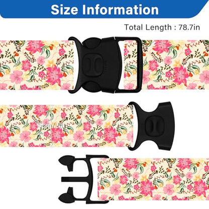 Luggage Straps for Suitcases, Travel Adjustable Belt with Quick Release Buckle, Heavy Duty Nylon Bag Packing Strap, Unique Bright Identifiers Business Travel Accessories (2 Pack) - Pink Flowers - color: Peach Pink