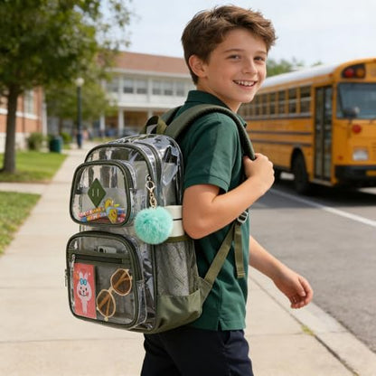 Heavy Duty Clear Backpack for Girls Boys Transparent School Bookbag Kids Durable PVC See Through Backpack-Army Green - color: Army Green