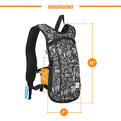 Vibe Festival Gear Rave Hydration Pack Backpack with 2L Water Bladder for Women Men – Festival Hydropack, Hydro Pack, Leak Proof, Lightweight – Teens, Party, Hiking, Running, Outdoor Sports - color: Black&White