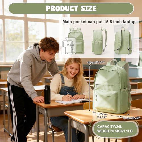 VECAVE School Backpack Green College High School Bags backpack for Boys Girls Teens Waterproof Bookbag Casual Lightweight Travel Rucksack Daypack Backpacks for Men Women - color: A2-green