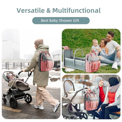 ISMGN Diaper Bag Backpack with Changing Station, Large Diaper Bag, Baby Bag with Changing Station, Pink Diaper Bag, Pinkgray - color: Upgrade Pink Grey