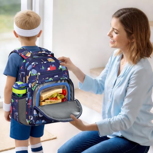 mibasies Kids Backpack for Boys 5-8: Water-Resistant School Bookbag for Kindergarten and Elementary - Car Blue - color: Car Blue, style: Kids-15"h