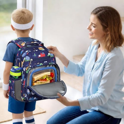 mibasies Kids Backpack for Boys 5-8: Water-Resistant School Bookbag for Kindergarten and Elementary - Car Blue - color: Car Blue, style: Kids-15"h